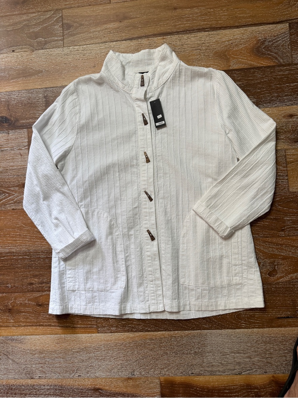 Focus Casual Life Waffle Knit 100% Cotton White Button Up Jacket Size M / NWT